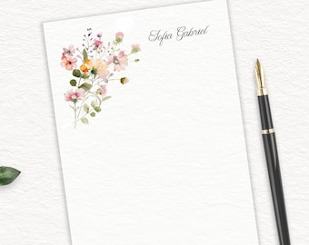 Elegant Summer Notepad, Soft Blush Pink Bouquet With Border, Classic Feminine Script, Personalized To Do Notepad, Floral Writing Paper
