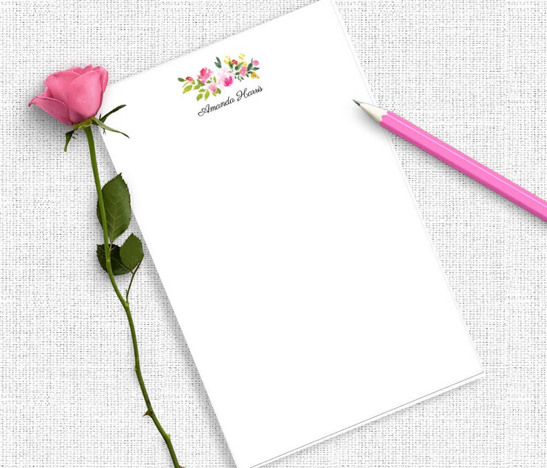 Personalized Notepad Teacher, Personalized Notepad Set, Personalized Writing Paper, Custom Notepad, Writing Pad, Floral Notepad, FNP07 image 1