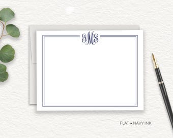 Classic Script Monogrammed Personalized Stationery, Custom Monogram Thank You Note Cards, Flat