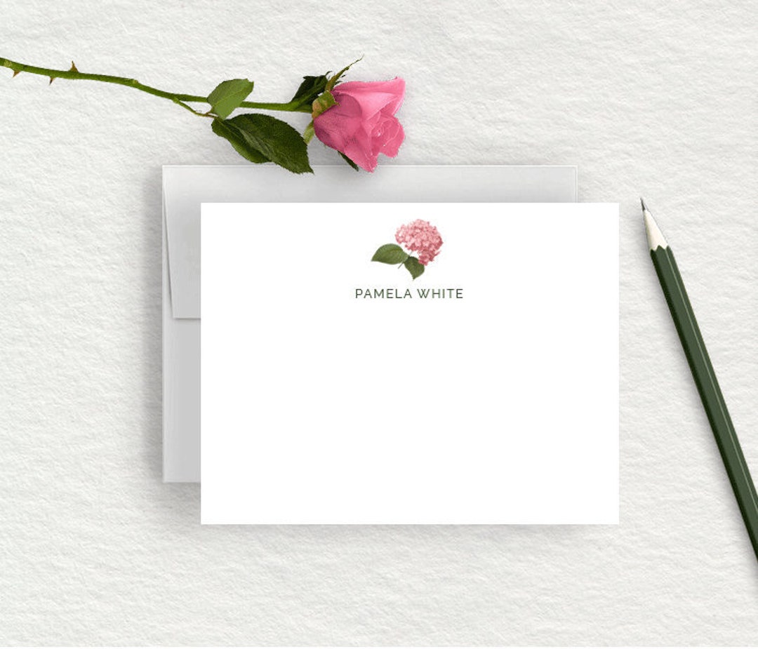 Pink Hydrangea Personalized Stationery, Floral Stationary, Simple ...