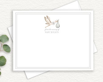 Personalized Stork Gender Neutral Thank You Cards for Shower, From The Nursery Of Stationery Set, Flat