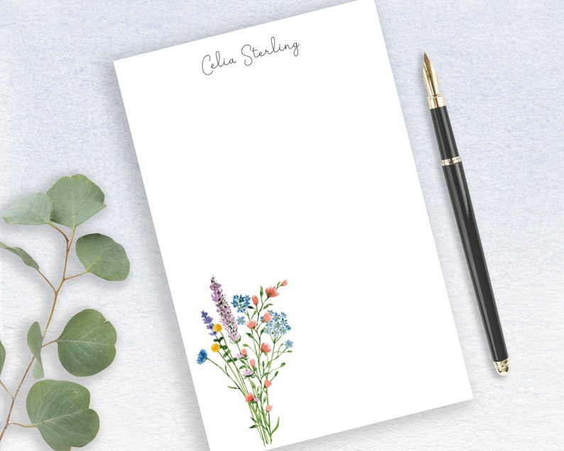 Personalized Wildflowers Notepad Watercolor Floral Gardening - Etsy