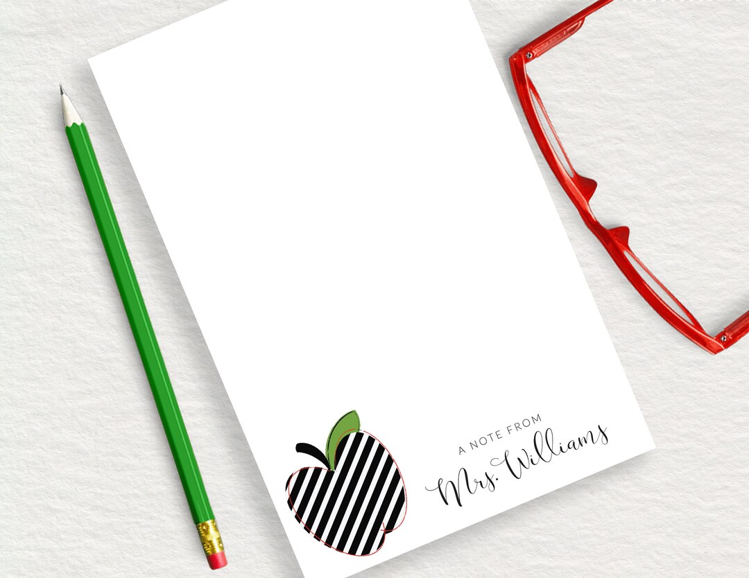 Personalized Apple Teacher Note Pad, Black White Stripe Apple Notepad ...