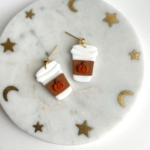 Pumpkin Spice Latte Earrings - Fall Earrings - Clay Earrings