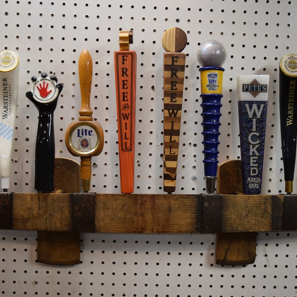 Oak whiskey barrel stave 10 beer tap handle wall display   (handles not included)