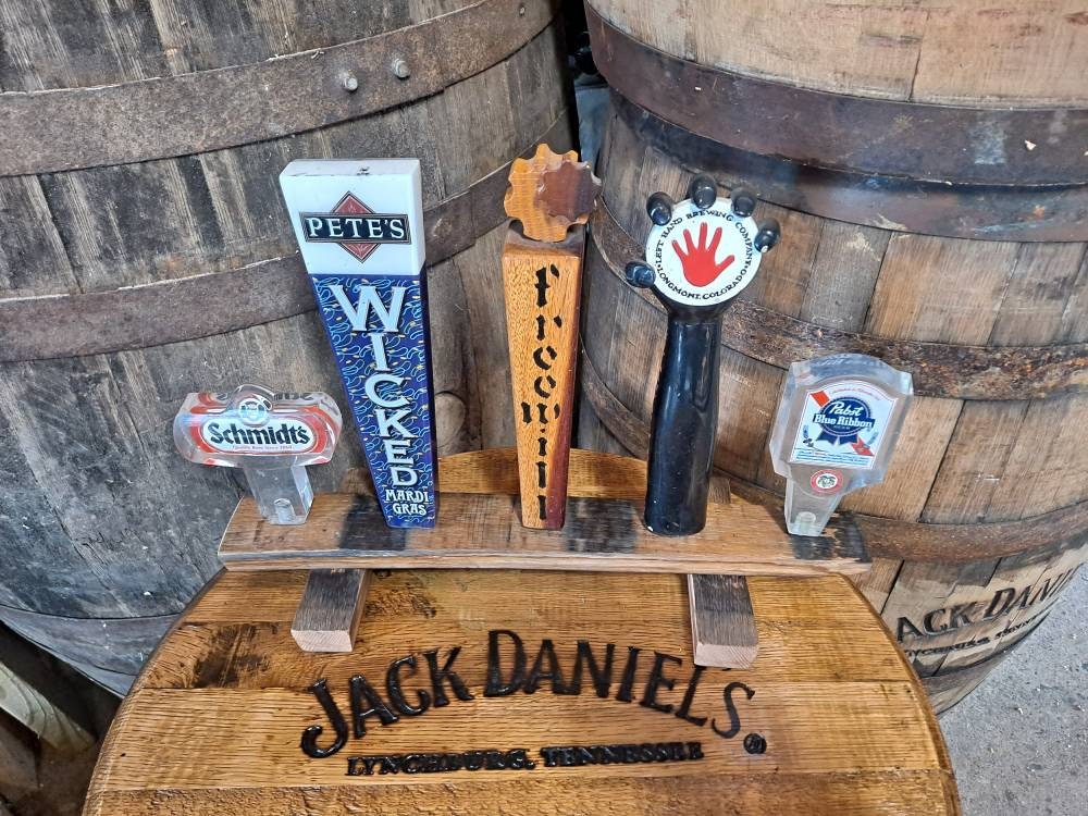 Oak whiskey barrel stave 5 beer tap handle display stand  (handles no…