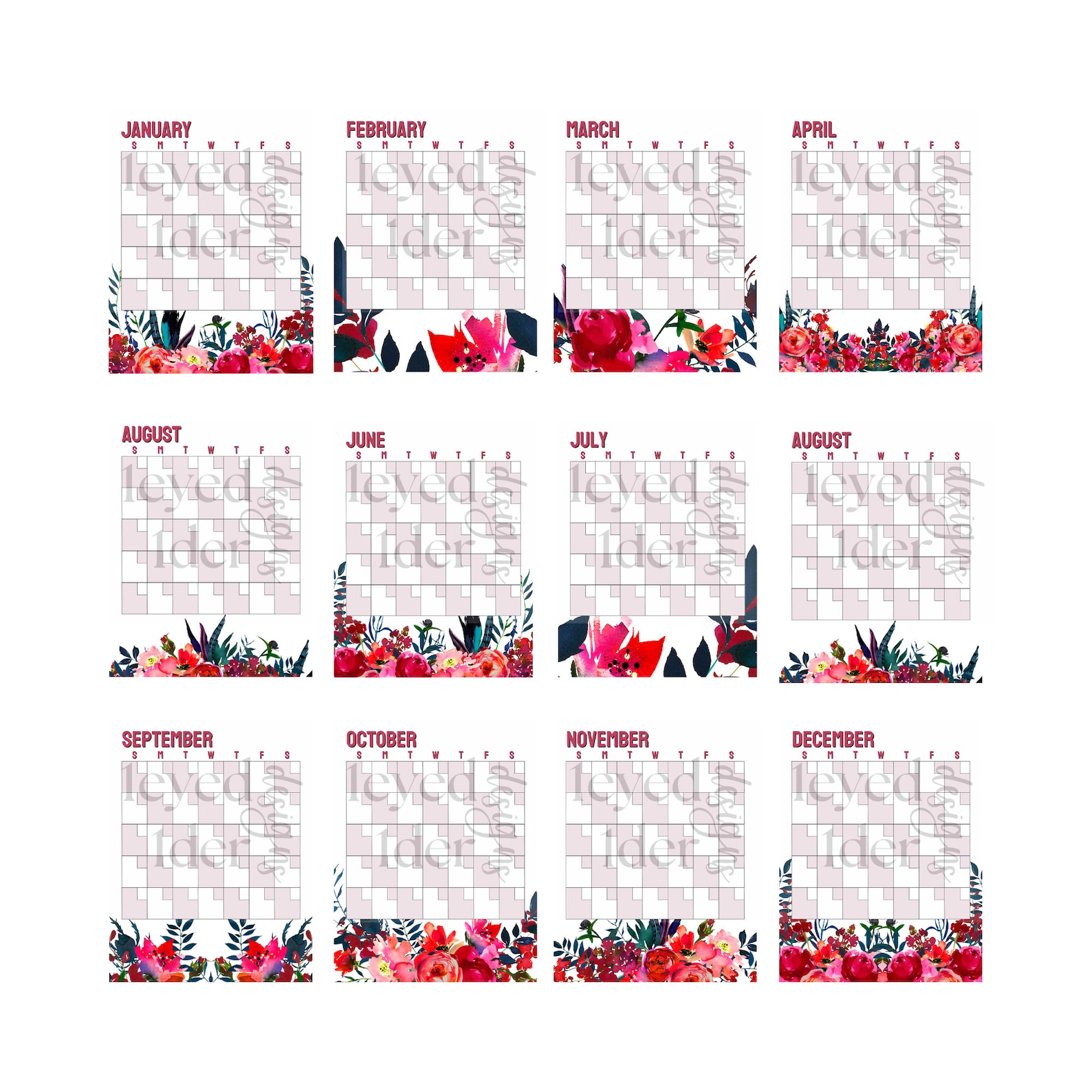 PRINTABLE Calendar, Wall Calendar, Monthly Planner, Printable PDF ...