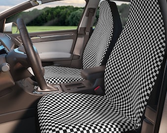 Checkered Car Seat Covers, Polyester, Set of 2