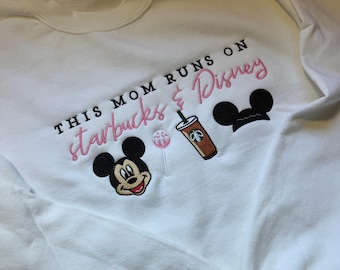 Ready to Ship This mom runs off Coffee and The Mouse Embroidered Crewneck Size MEDIUM