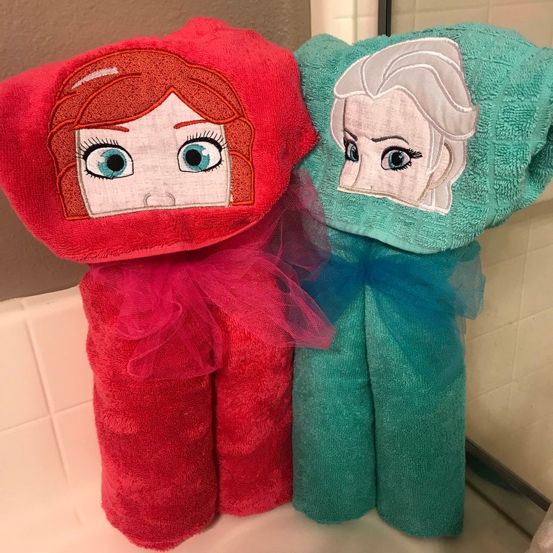 name embroidery available Anna or elsa hooded towel