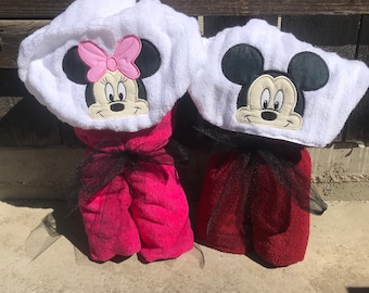 Minnie or mickey hooded towel