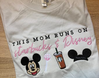 Ready to Ship This mom runs off Coffee and The Mouse Embroidered Shirt - Size X- LARGE