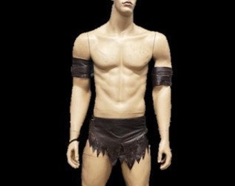Leather Barbarian Costume - Tarzan Costume - Loin cloth - Bicep wraps -P