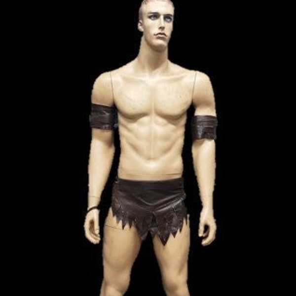 Leather Barbarian Costume - Tarzan Costume - Loin cloth - Bicep wraps -P