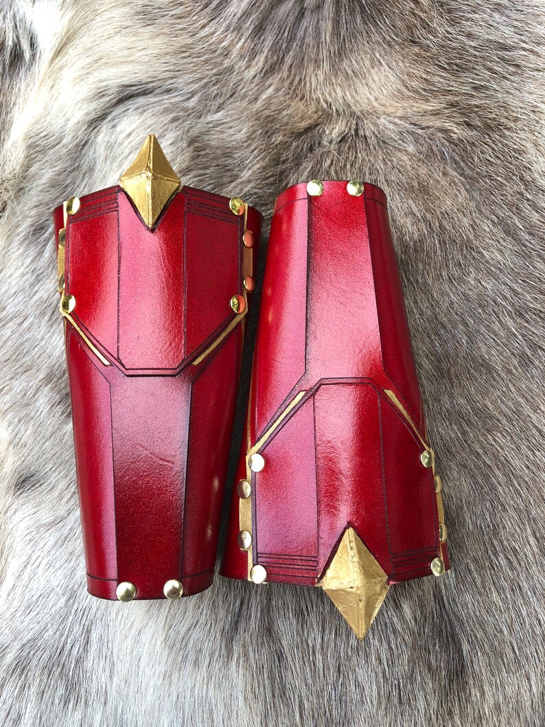 Superhero Bracers Captain Marvel Arm Bracers Red and Gold Etsy