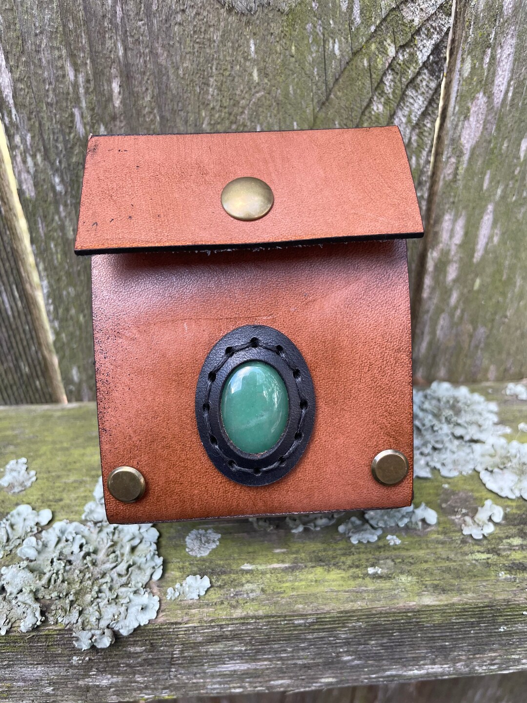 Deck Box Leather Deck Box With Real Crystal Stone Cabochon Jade Crystal