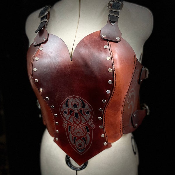 Leather Corset Armor with Celtic Accents - Female warrior pirate viking - Female Leather armor - Leather Cuirass - Celtic leather armor -P