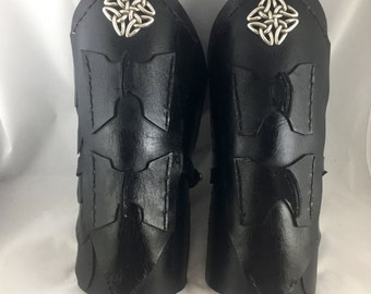 Female Raven Armor - Black Leather Vambrace Armor - Arm guards from the Raven Armor Set -1