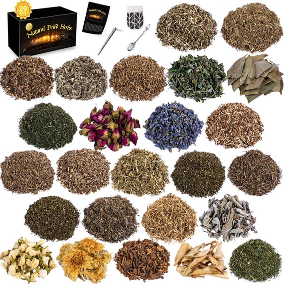 Dried Herbs for Witchcraft Witchcraft Herbs Spell Kit Ritual Supplies Herbs  for Spells 25 Herbs, Spellbook, Crystal Wand & Spoon 1 