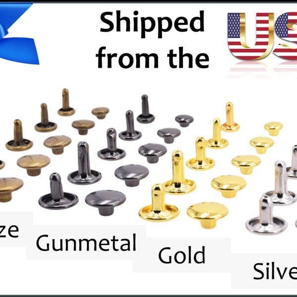 Double Cap Rivets - 4-6-8-10-12-15mm Rivets - 100 Small Medium Large Rivets for leather, clothing, and crafts - Wholesale Shipped in USA! -3