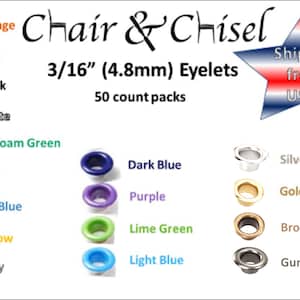 Colored Eyelets - 50ct 3/16" Eyelets - 5mm Eyelets for leather, clothing, bags, shoes, curtains, and embellishments