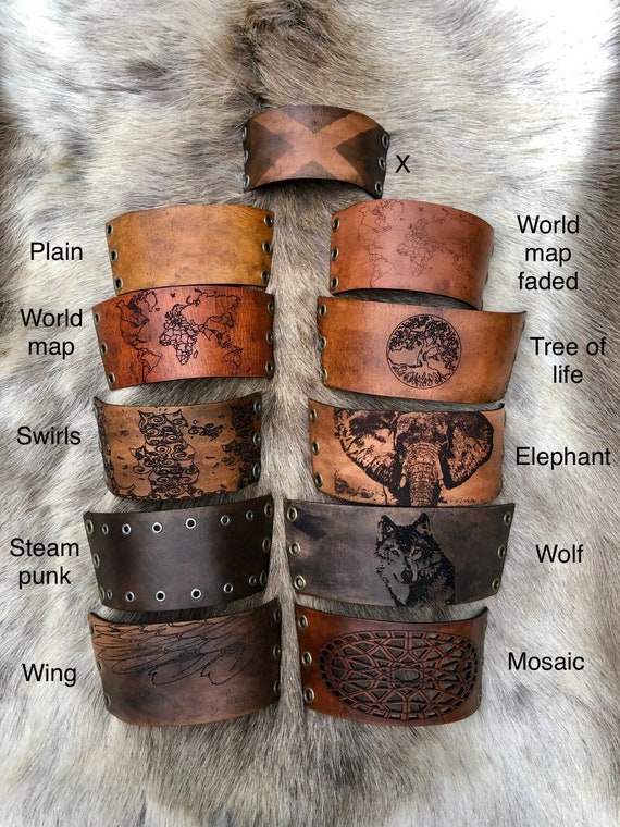 Viking Bracers With Etched Brass Accents gudrun the Wolfdottir