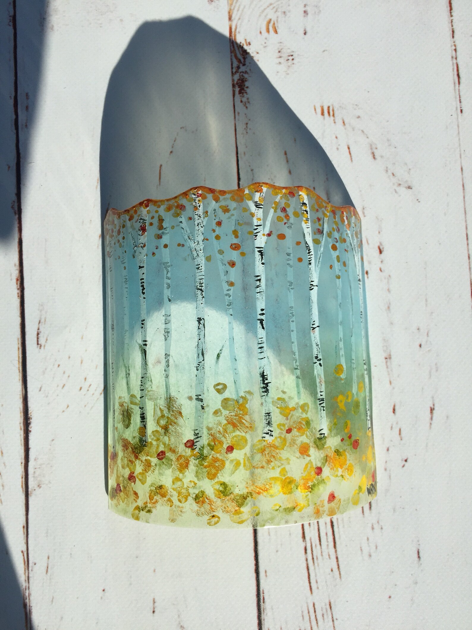 Fused Glass Curved Freestanding Handpainted Autumnal Silver Etsy UK