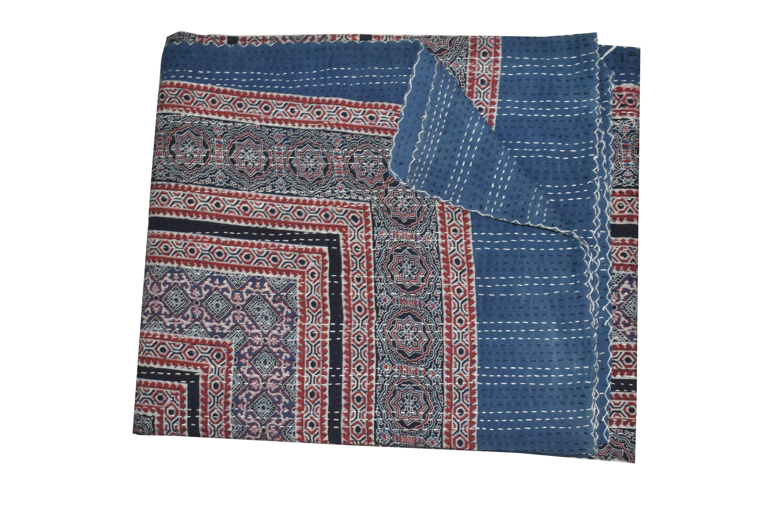 Ajarak print Work Kantha King Bed Cover Bedspread Boho Etsy