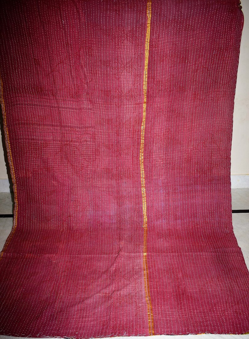 Twin Sari Reversible Kantha Quilt Vintage Sari Kantha Throw 705