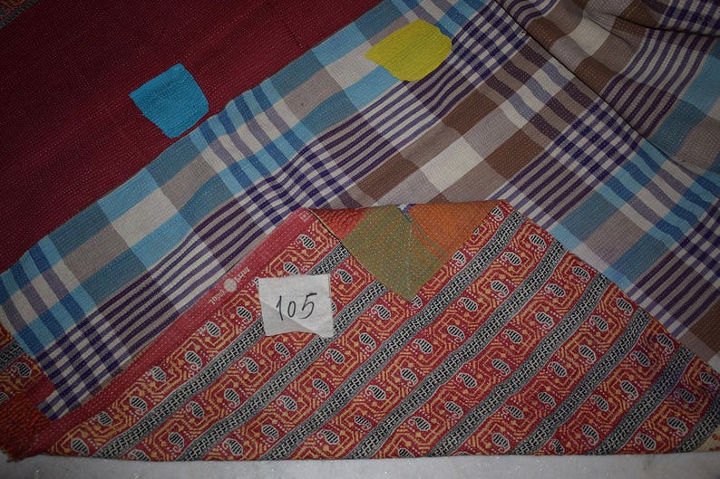 Twin Sari Reversible Kantha Quilt Vintage Sari Kantha Throw 105