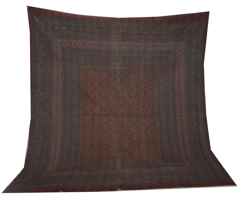 throw,Bed cover Bedspread Ajrak Queen size Traditional style Unique Kantha Quilt Handmade hand block print Saree