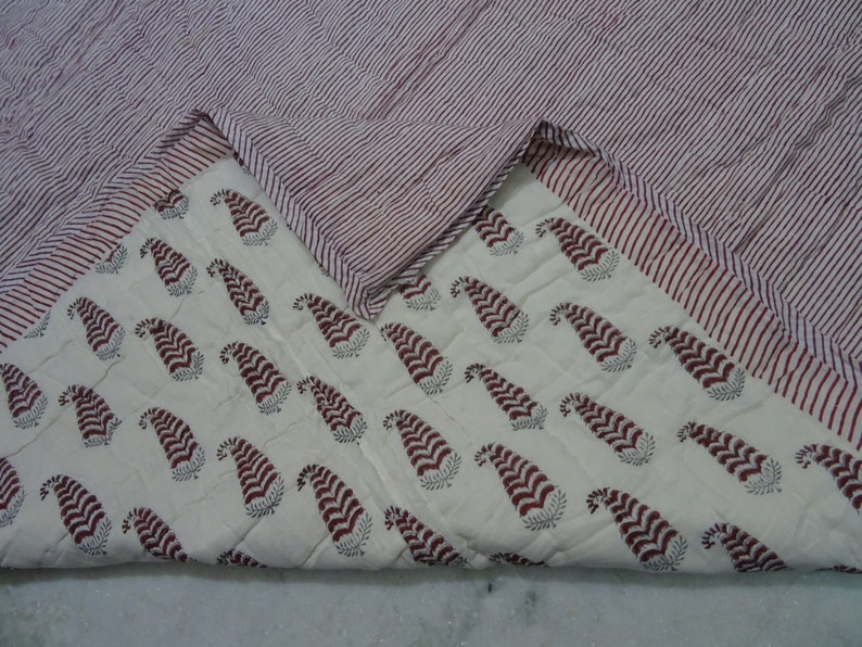Block Print Indian Quilt 90x60 100/% Cotton Floral Hand Print Kantha Quilt Rajai