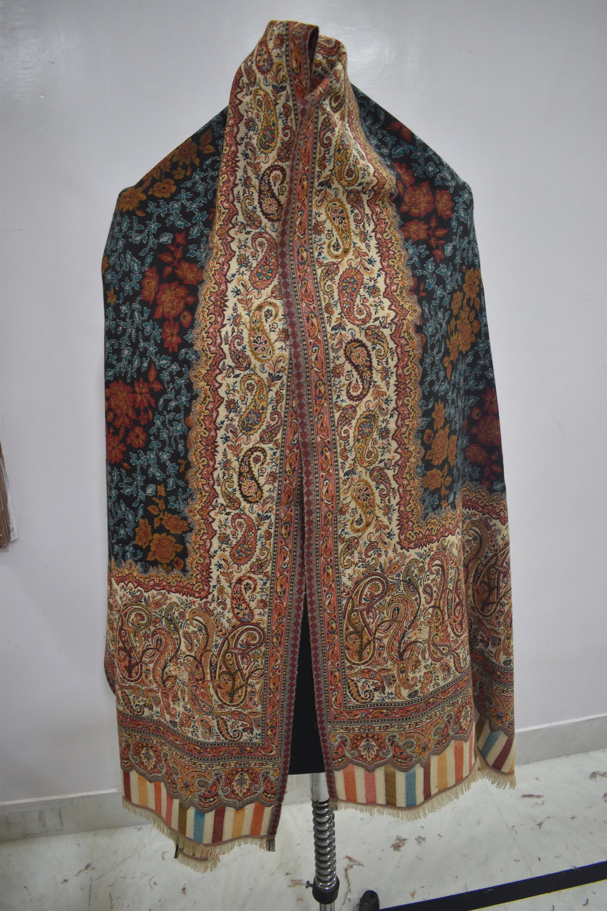 Woven Wool Indian Shawl Kani Art Shawl Wool Floral Pashmina | Etsy