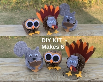 All INCLUSIVE kit - you just cut & add glue! Pine Cone Kid&#39;s craft kit makes 6 animals 2 each Turkey, Owl, Squirrel pinecone