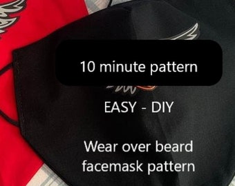 Wear over beard  facial hair EASY Beginner Adult Scarf Face Mask Beard Pattern Comfortable facemask for men bearded men sewing pattern