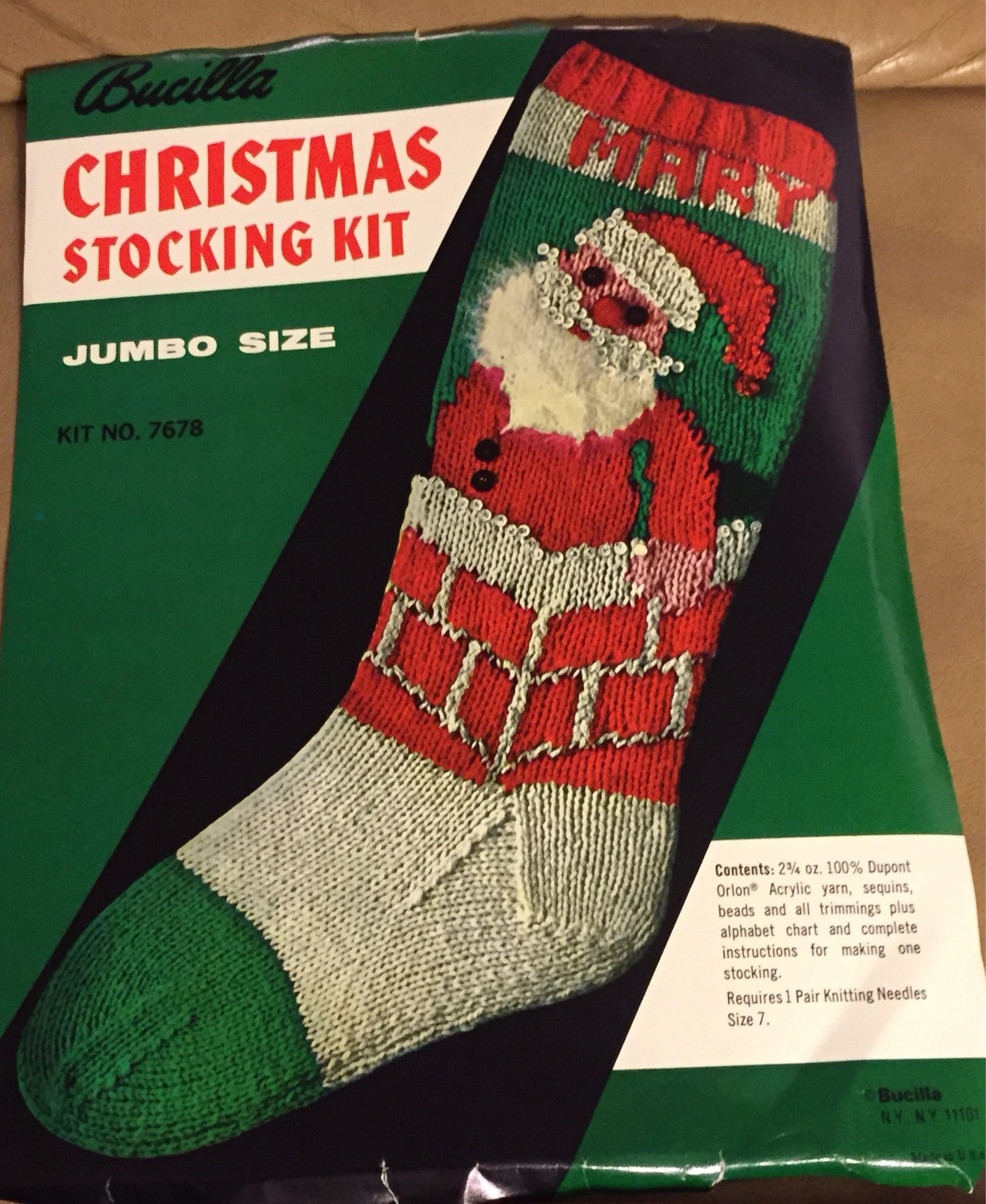 Vintage HTF Bucilla Christmas Heirloom Knit JUMBO Stocking #7678 Santa ...