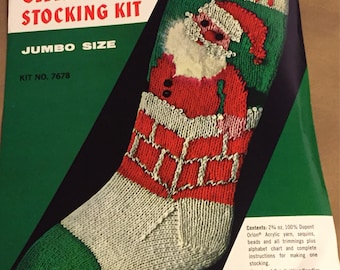 Vintage HTF Bucilla Christmas Heirloom Knit JUMBO Stocking #7678 Santa in Chimney *Pattern & Instructions ONLY*