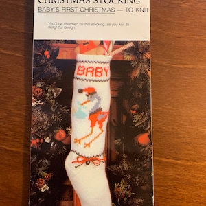 Vintage HTF Bernat Christmas Heirloom Knit Knitted 18" BABY'S FiRsT ChRiStMaS Stocking W00613 *Pattern & Instructions ONLY*