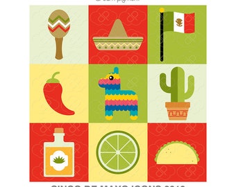 Digital Download - Cute Cinco De May Icons 2018 - Vector Clipart
