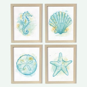 Printable Wall Art - 4 Piece Coastal Sea Life Set