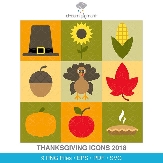 Digital Download Cute Thanksgiving Icons 2018 Vector Etsy
