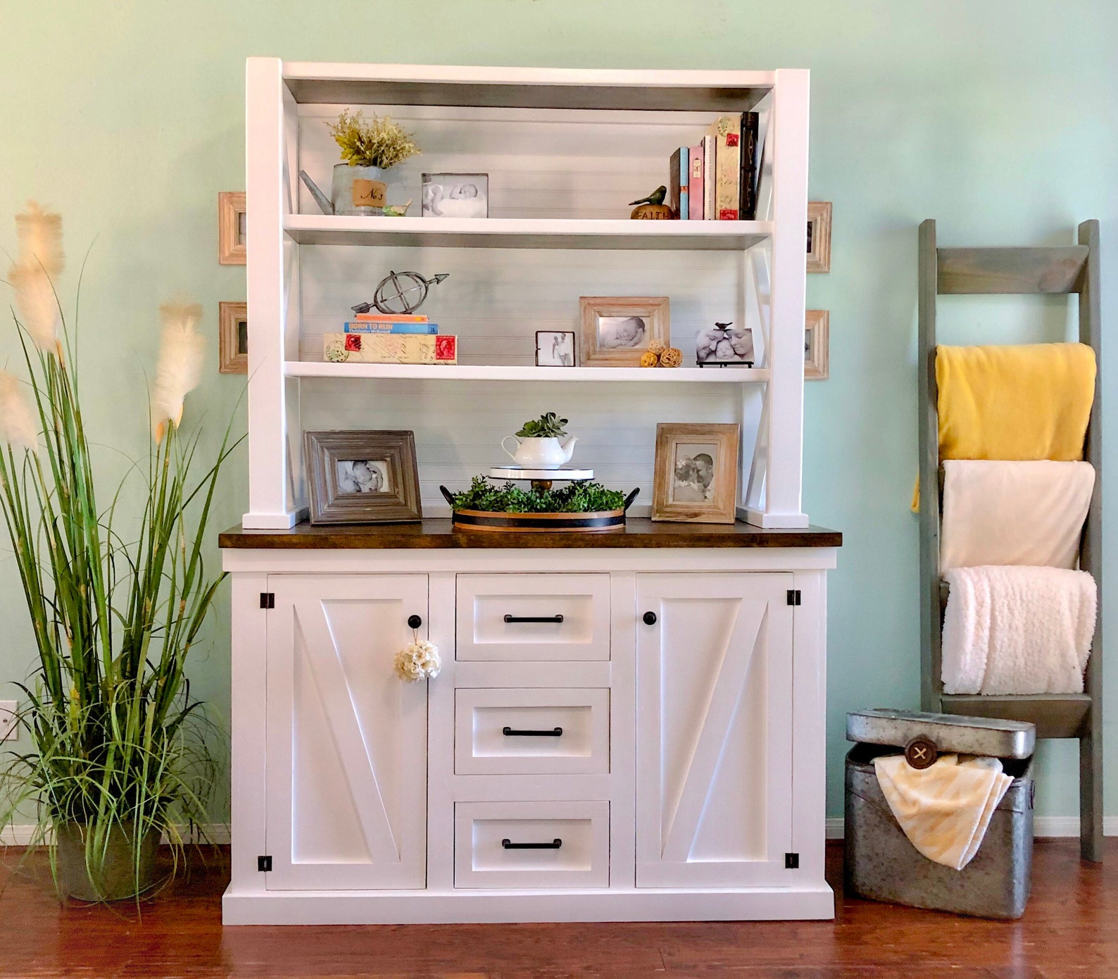 Farmhouse Console With Hutch - Etsy