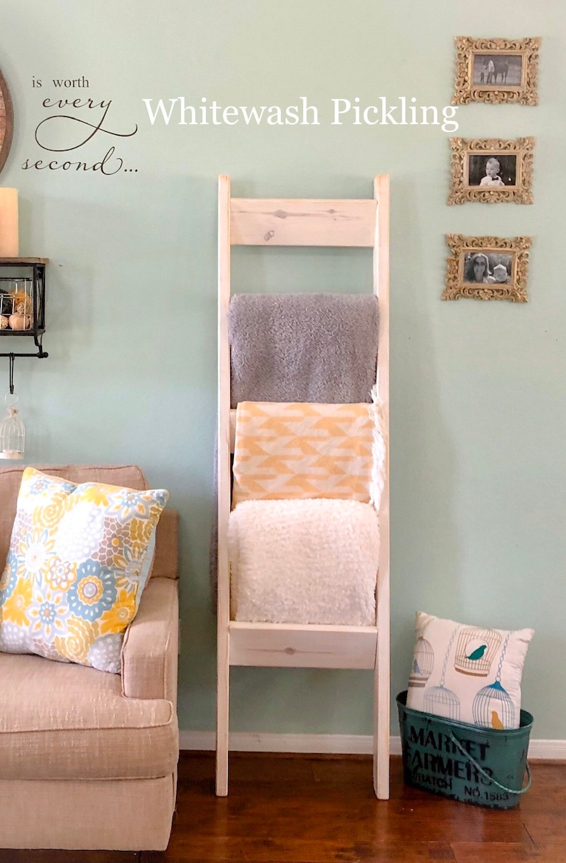 5 ft Blanket Ladder, Quilt Ladder, Wood Ladder, Blanket organizer, Quilt organizer, Rustic Decor, Farmhouse, Rustic Ladder, Shabby Chic Deco image 2