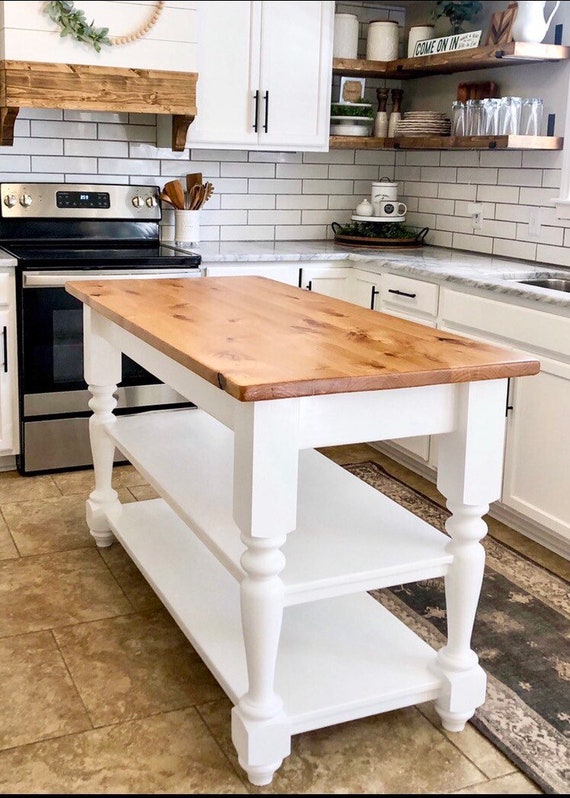 Farmhouse Island With 2 Shelves Farmhouse Island With 2 Shelves, Magnolia Home Swedish Farm Kitchen Island
