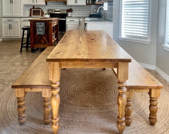 Farmhouse Dining Table with Matching Benches