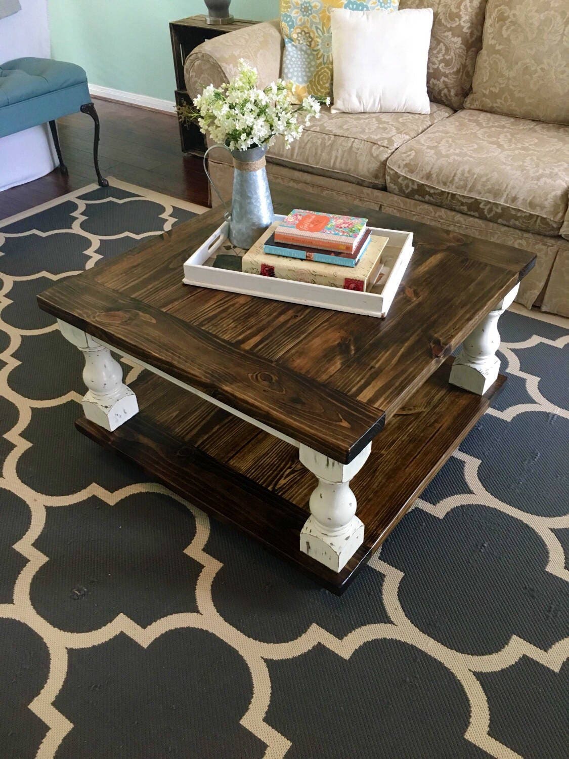 Farmhouse Coffee Table With Bun Feet 36x36x19 Etsy