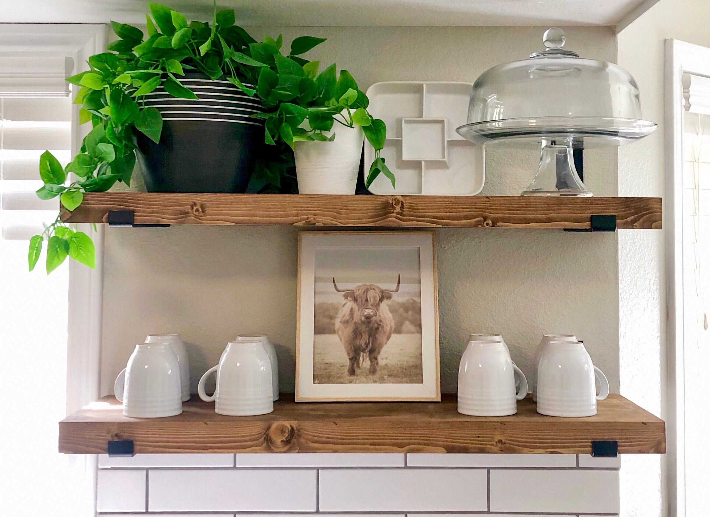 60 Inch Industrial Floating Shelf With Brackets Etsy UK