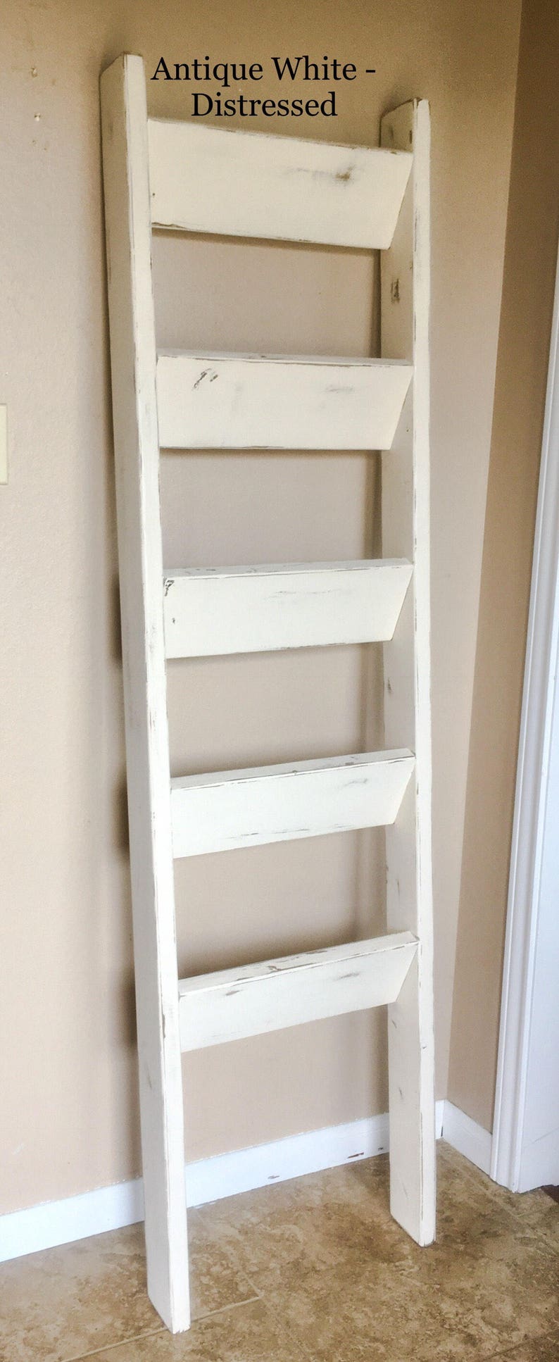 5 ft Blanket Ladder, Quilt Ladder, Wood Ladder, Blanket organizer, Quilt organizer, Rustic Decor, Farmhouse, Rustic Ladder, Shabby Chic Deco image 7