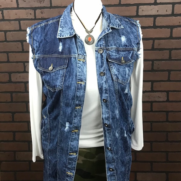 Womens Long Denim Vest Etsy