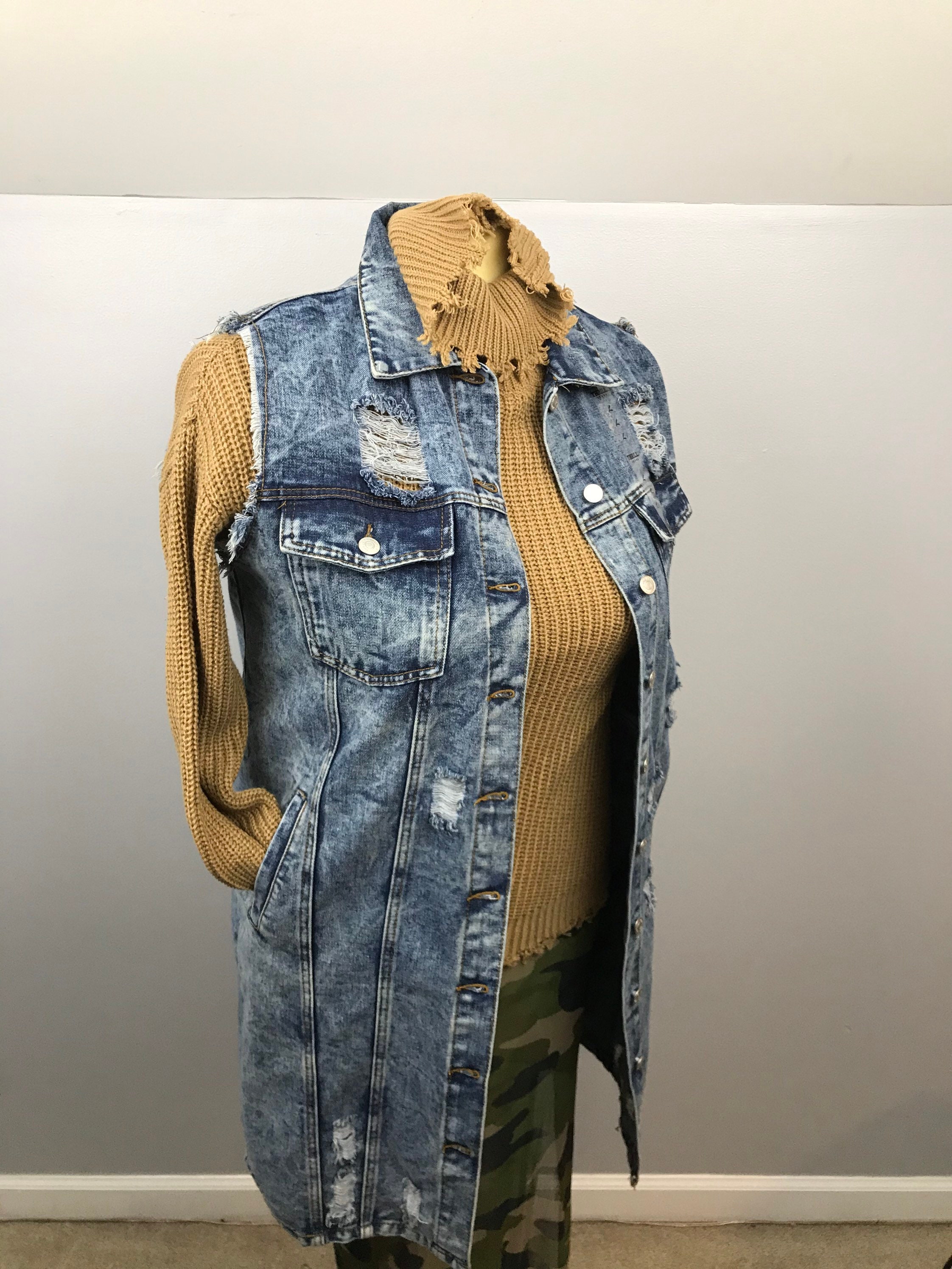 Long Denim Vest Etsy